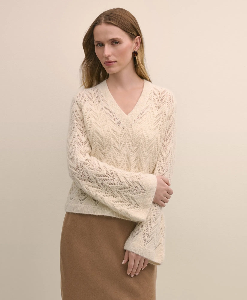 Alpaca-Wool Blend Pointelle Bell-Sleeve Sweater