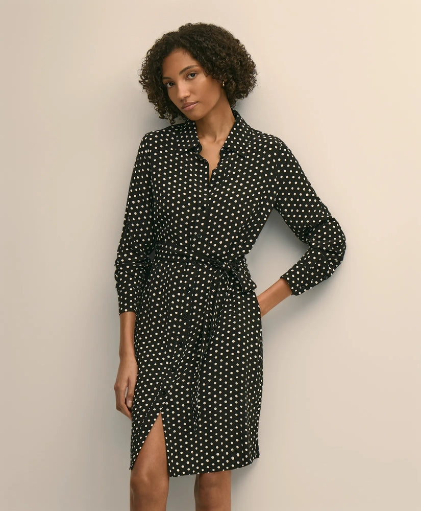 Belted Dot-Print Shirt Dress