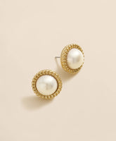 Bezel Frame Faux-Pearl Stud Earrings