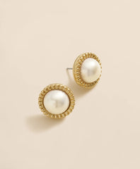 Bezel Frame Faux-Pearl Stud Earrings