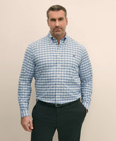 Big & Tall Stretch Cotton Non-Iron Oxford Polo Button Down Collar, Outline Check Shirt