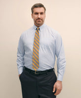 Big & Tall Stretch Cotton Non-Iron Pinpoint Polo Button Down Collar, Tattersall Dress Shirt