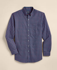 Big & Tall Stretch Supima® Cotton Non-Iron Twill Polo Button Down, Windowpane Sport Shirt