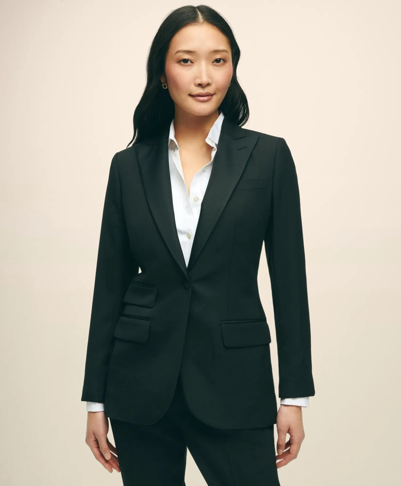Black Fleece Peak Lapel Dinner Jacket in Merino Wool-Silk Faille