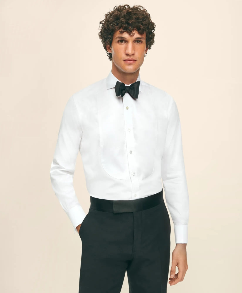 Black Fleece Pique Bib Londoner Collar Tuxedo Shirt in Sea Island Cotton