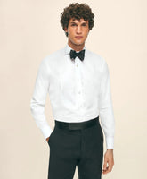 Black Fleece Pique Bib Londoner Collar Tuxedo Shirt in Sea Island Cotton