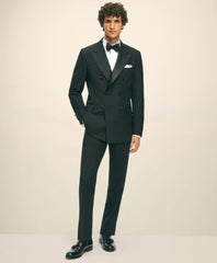 Black Fleece Pique Bib Londoner Collar Tuxedo Shirt in Sea Island Cotton
