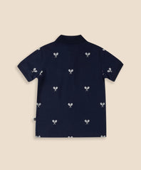 Boys Stretch Cotton Tennis- Racquet- Embroidered Pique Polo Shirt