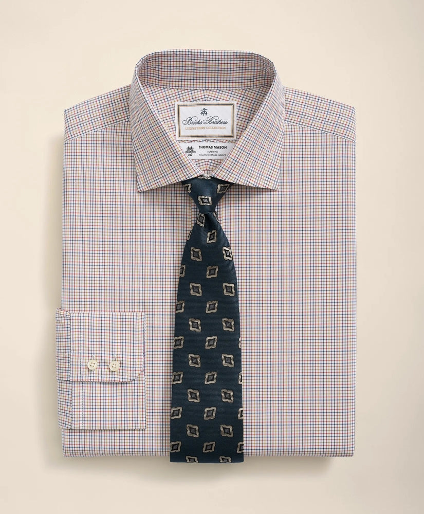 Brooks Brothers X Thomas Mason® Cotton English Collar, Checked Dress Shirt
