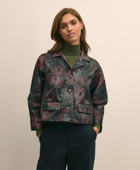 Cotton Blend Floral Jacquard Cropped Jacket