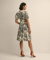 Cotton Blend Puff-Sleeve Floral Print Dress