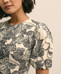 Cotton Blend Puff-Sleeve Floral Print Dress