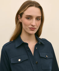 Cotton Blend Twill Belted Shirt Dress