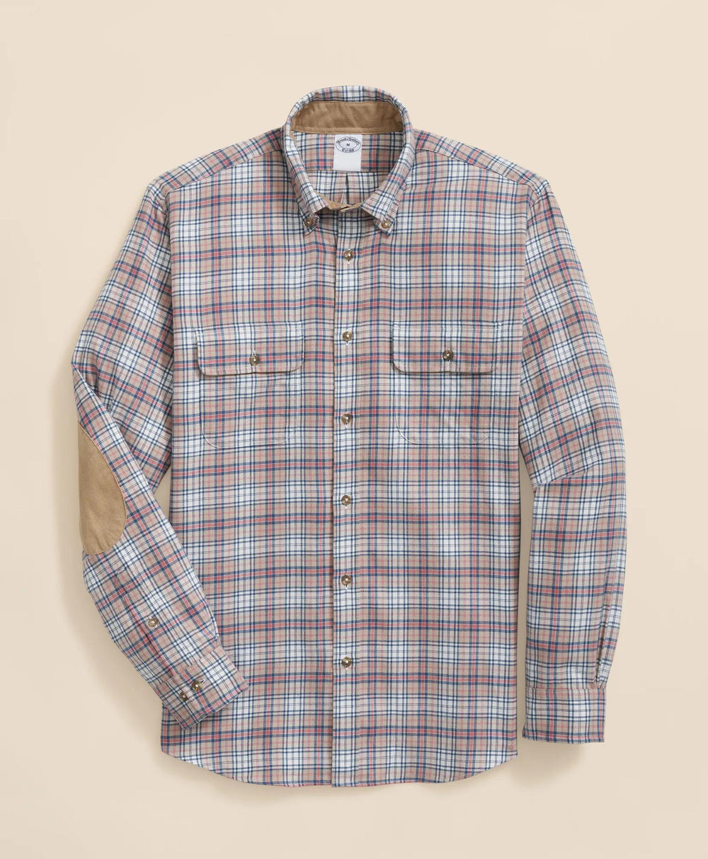 Cotton-Cashmere Flannel Plaid Sport Shirt