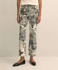 Cotton Floral Cropped Kick Flare Jeans