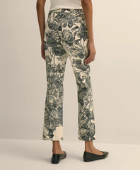 Cotton Floral Cropped Kick Flare Jeans