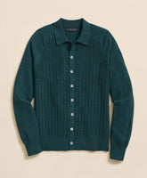 Cotton Mini-Cable Polo Cardigan