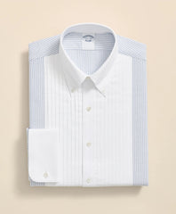 Cotton Oxford Polo Button-Down Collar, 10-Pleat Contrast-Stripe Tuxedo Shirt