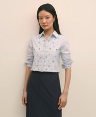 Cotton Poplin Pinstripe Embellished Shirt