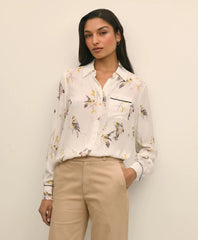 Crepe Tipped Soft Blouse in Bird Print