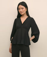 Crepe V-Neck Peplum Blouse