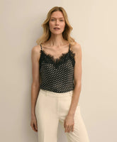 Dot-Print Lace-Trim Cami in Silk Charmeuse