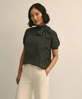 Dot-Print Tie-Neck Blouse