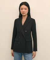 Double-Breasted Peak Lapel Jacket in Fine Twill Stretch Crepe