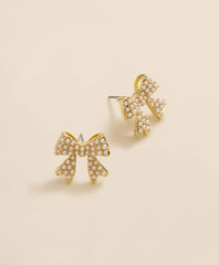 Faux-Pearl Bow Stud Earrings