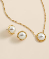 Faux Pearl Cabochon Rope-Bezel Set