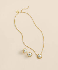 Faux Pearl Cabochon Rope-Bezel Set