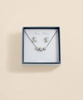 Faux Pearl Cubic-Zirconia Cluster Necklace and Earrings Set