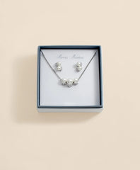 Faux Pearl Cubic-Zirconia Cluster Necklace and Earrings Set