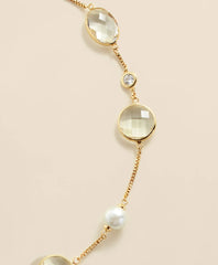 Faux Pearl, Faceted Glass and Cubic Zirconia Long Necklace