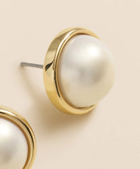 Faux-Pearl Gold-Plated Smooth Bezel Stud Earrings