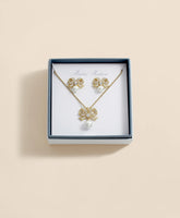 Faux Pearl & Crystal Pave Bow Pendant and Earrings Set