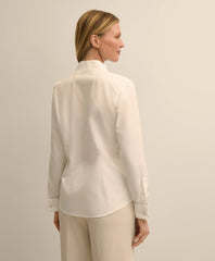 Fitted Funnel Neck Shirt in Non-Iron Royal Oxford Cotton