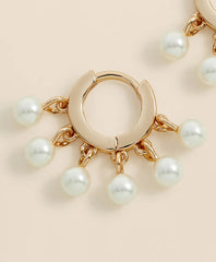 Gold-Toned Hoop Earrings with Drop Faux Pearls