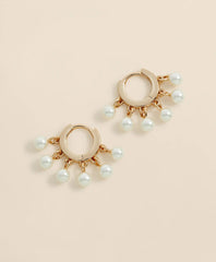 Gold-Toned Hoop Earrings with Drop Faux Pearls