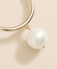 Gold-Tone Faux-Pearl Drop Hoop Earrings