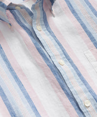 Irish Linen Polo Button Down Collar, Awning Stripe Shirt
