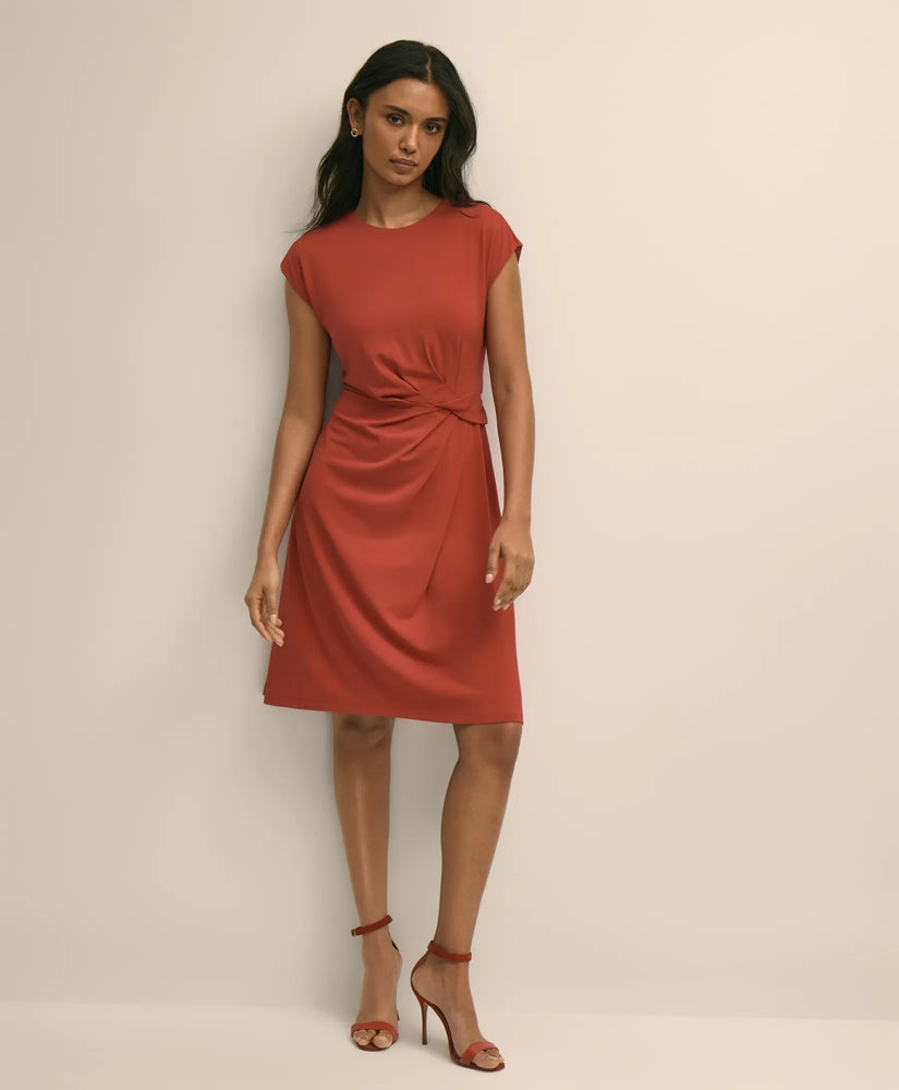 Jersey Cap-Sleeve Twisted-Detail Dress