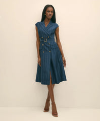 Lyocell-Blend Pinstripe Trench Dress