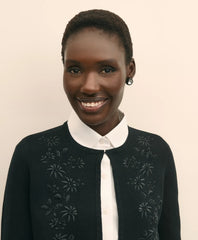 Merino-Wool-Cotton Blend Floral Embellished Cardigan