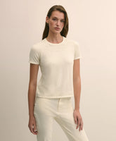 Merino-Wool-Cotton Blend Floral Embellished Short-Sleeve Sweater Shell