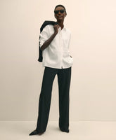 Cotton Sateen Relaxed Lace-Bib Shirt