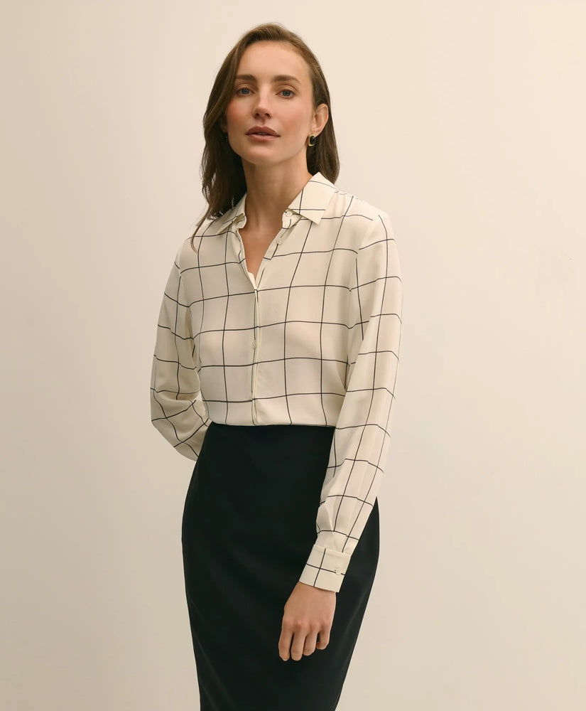 Relaxed Silk Windowpane Blouse