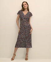 Paisley Shimmer Ruffle-Front Chevron-Stripe Dress
