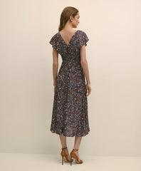 Paisley Shimmer Ruffle-Front Chevron-Stripe Dress