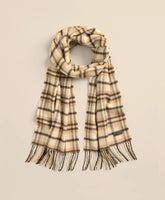 Plaid Camel Hair Windowpane Fringed Scarf